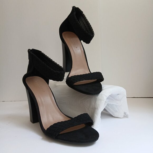 Bamboo 'Faith' Black Suede Crochet Ankle Strap 4"Block Heel Sandals NWOB Sz 7.5 - Picture 14 of 14